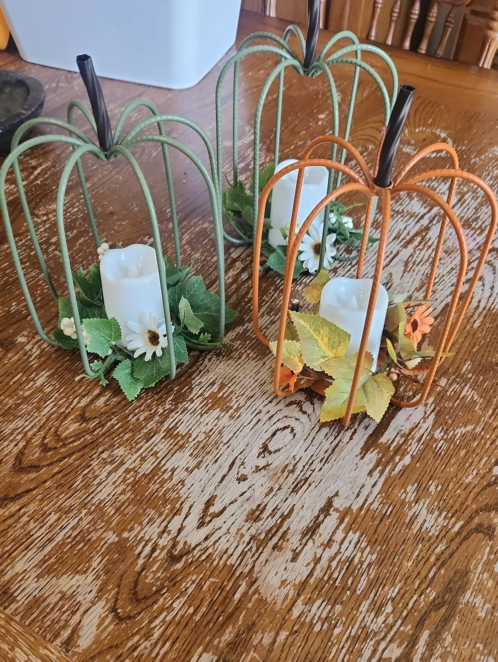 Decorative Pumpkin Candle Cage - Orange & Green - Home Accents